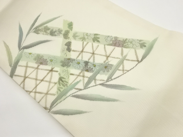 JAPANESE NAGOYA OBI FOR SUMMER / WOVEN FLOWER / ARTIST WORK